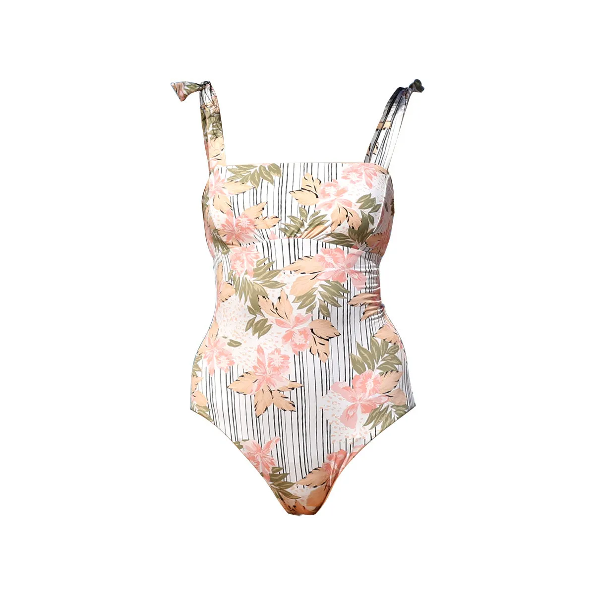 Square Neck Shoulder Tie One Piece Swimsuit
