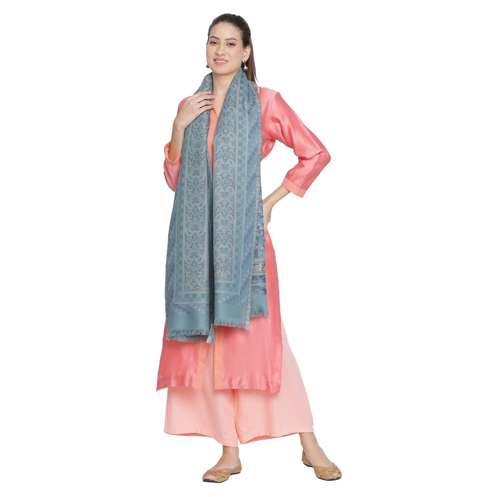 Tahani Woven Design Wool Metallic Stole