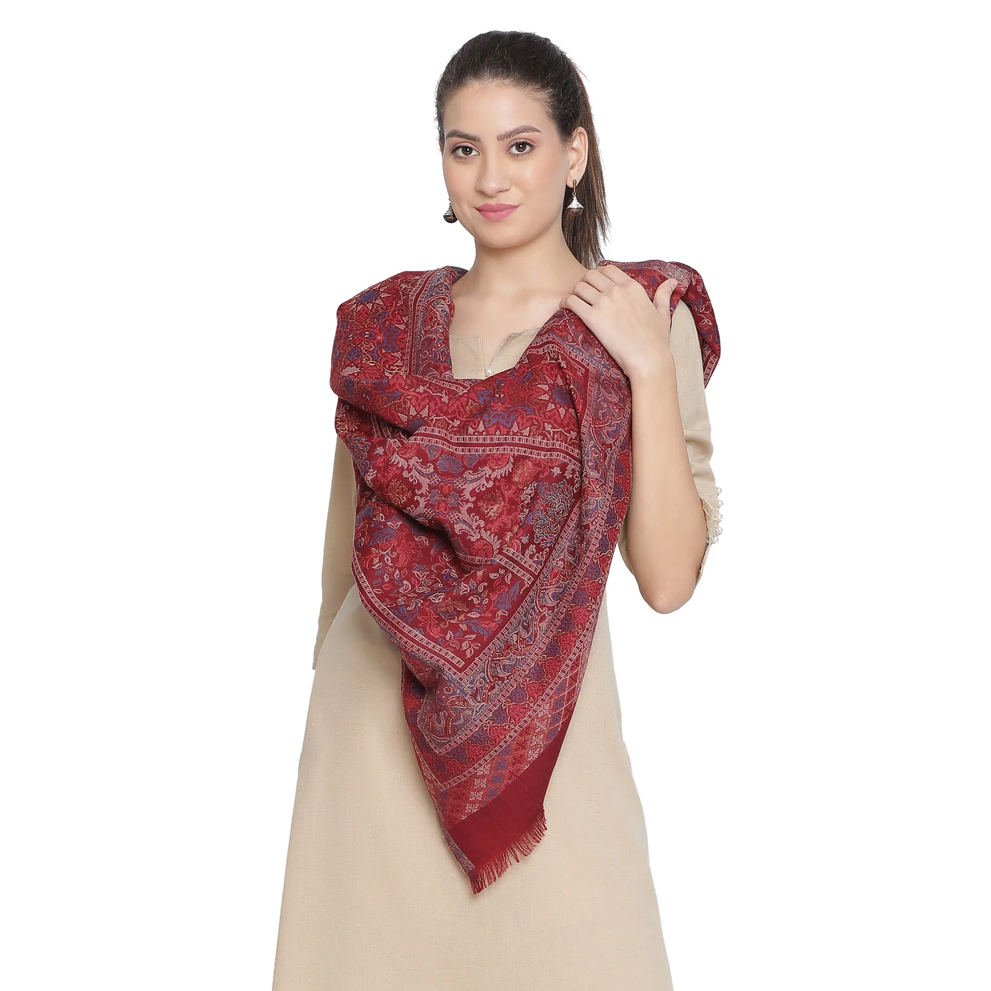 Tahani Woven Design Wool Metallic Stole