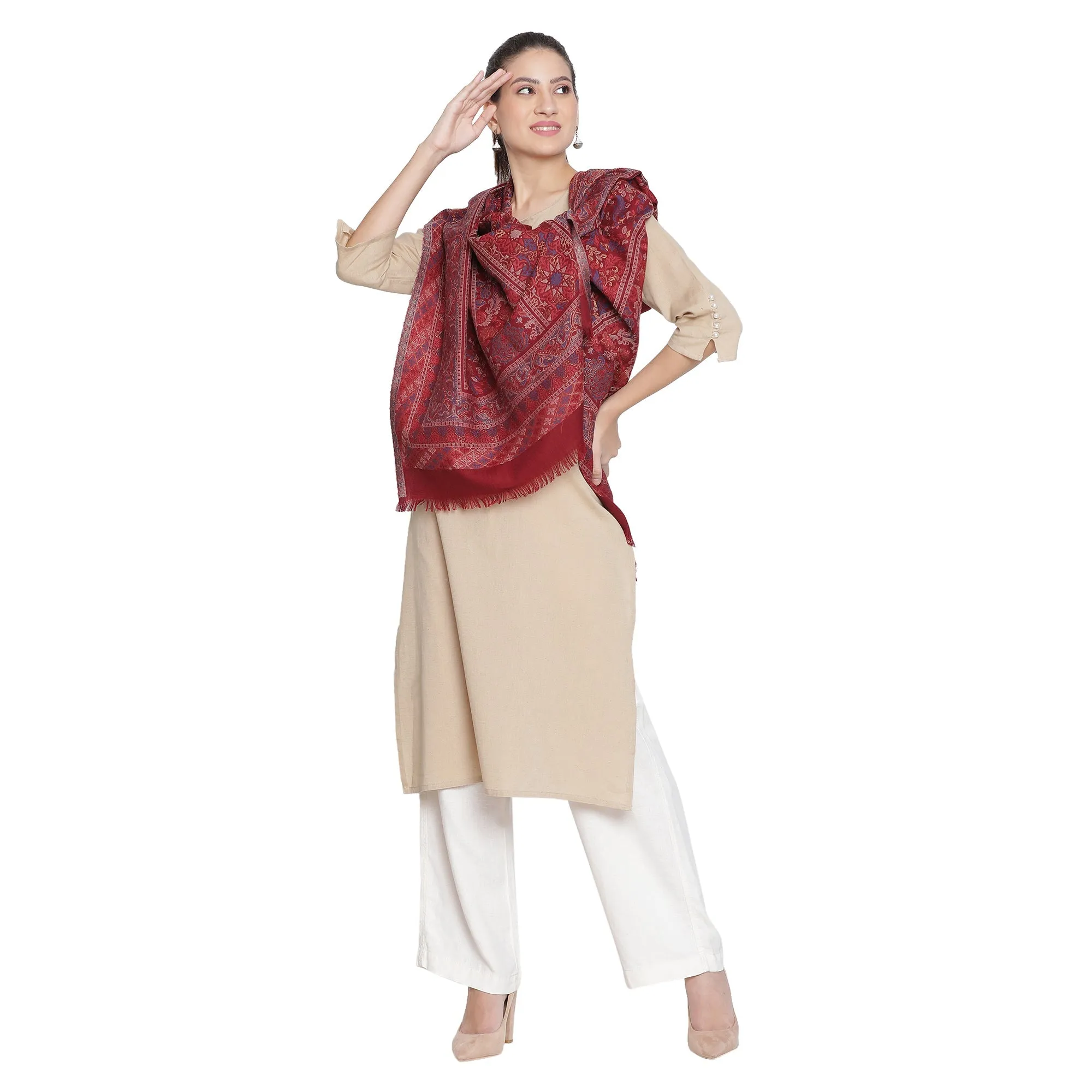 Tahani Woven Design Wool Metallic Stole