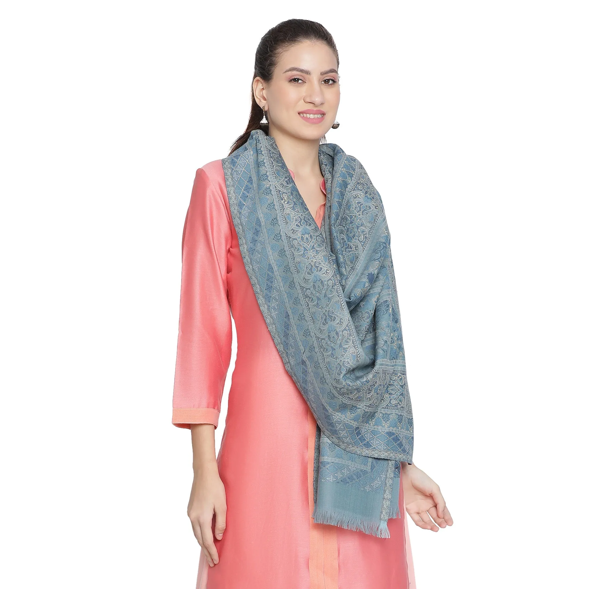 Tahani Woven Design Wool Metallic Stole