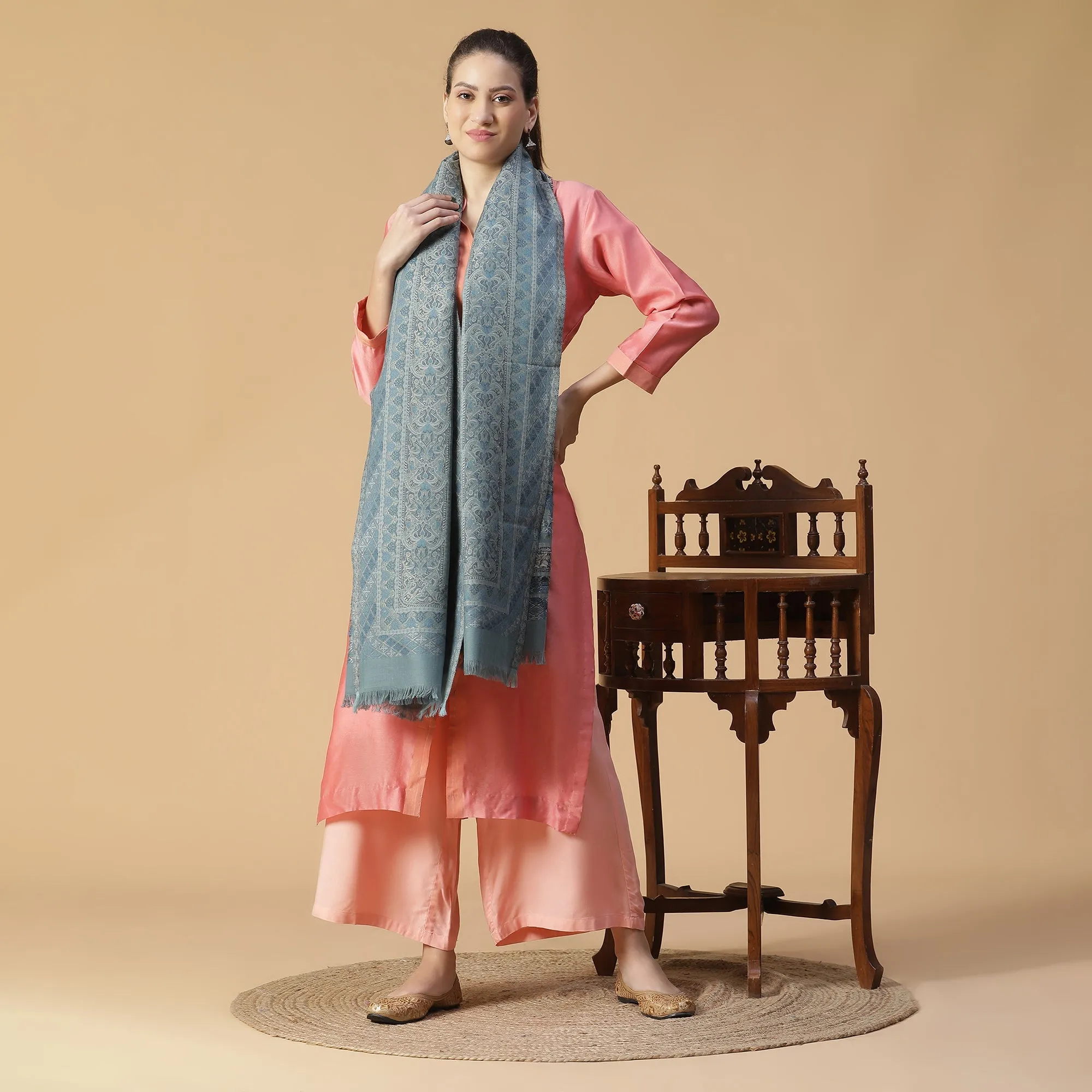 Tahani Woven Design Wool Metallic Stole