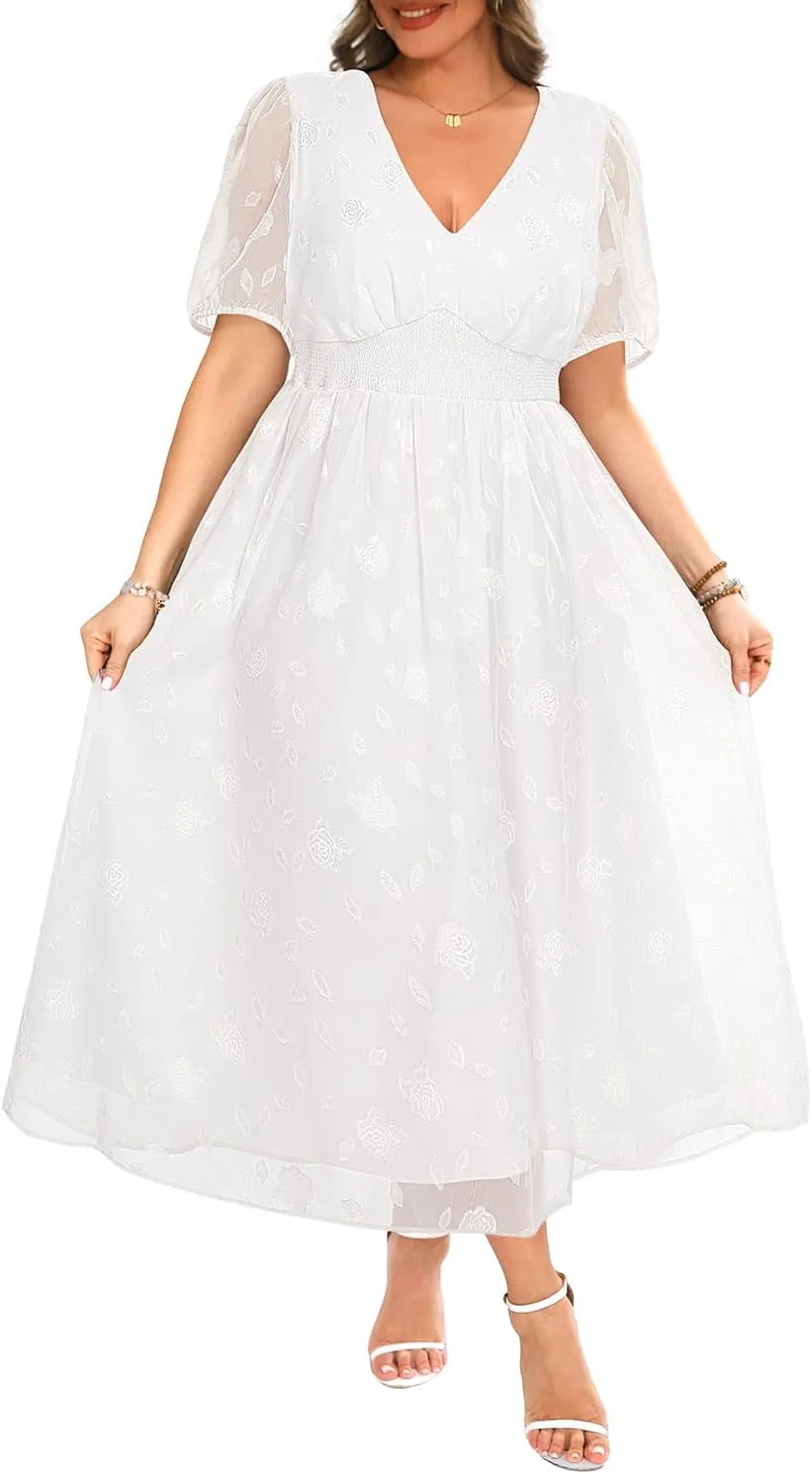 Women Plus Size Summer Dress - Easter Spring Floral Wedding Guest Maxi Long Dress