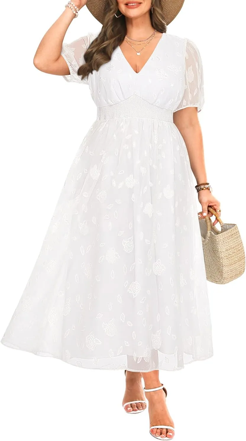 Women Plus Size Summer Dress - Easter Spring Floral Wedding Guest Maxi Long Dress