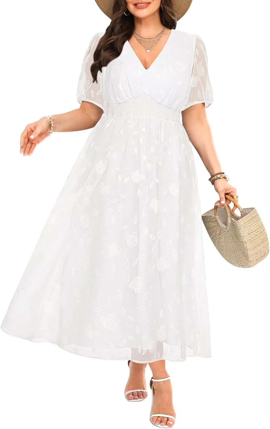 Women Plus Size Summer Dress - Easter Spring Floral Wedding Guest Maxi Long Dress
