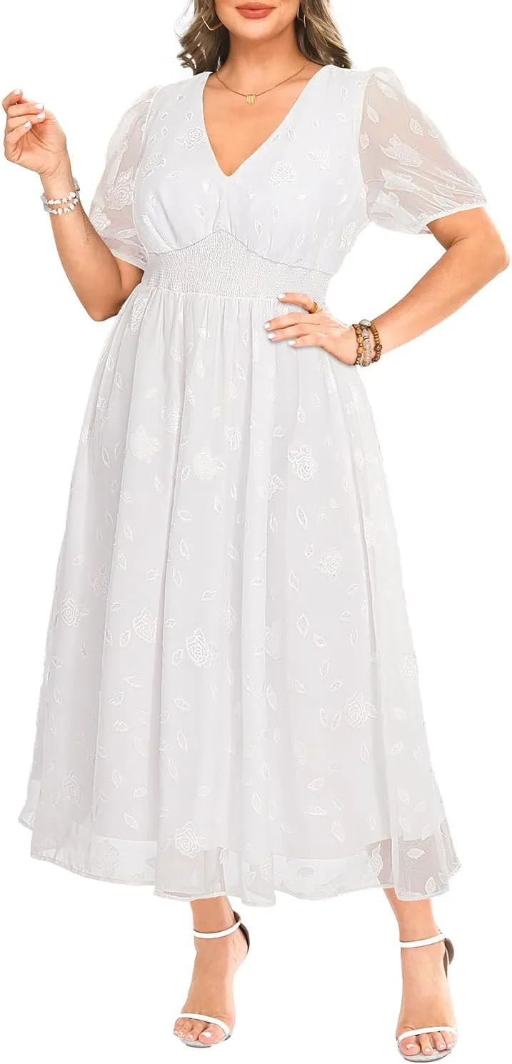 Women Plus Size Summer Dress - Easter Spring Floral Wedding Guest Maxi Long Dress